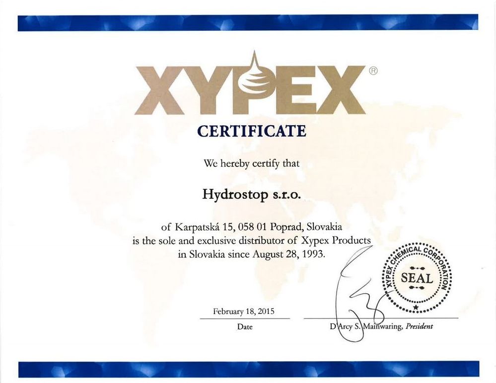 Certifikovaný distribútor a dovozca produktov XYPEX